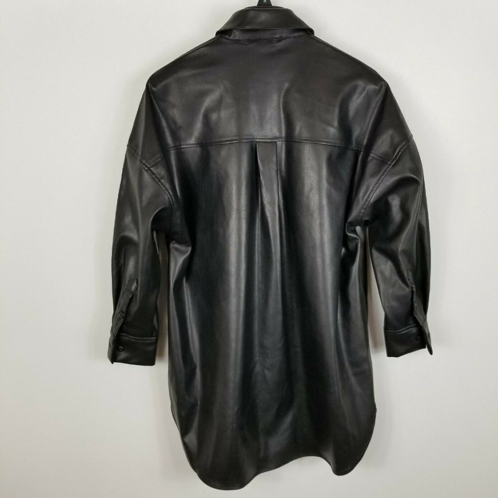 BB Dakota‎ Womens Black Long Sleeve Oversized  Faux Leather Shirt Jacket XS - Picture 4 of 6